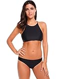 Ekouaer Womens Tankini 2 Pieces High Neck Bikini Swimsuit Halter Bathing Suits S-XXL