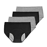 Phennie's Womens Big Girls Menstrual Period Briefs Teen Girls No Leak Underwear Pack of 4 Black & Grey XL