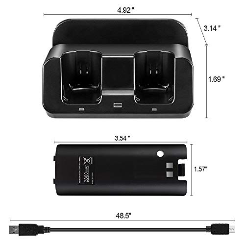 Wii U Charger Dock Station for Wii Remote & Wii U Gamepad with 2 Rechargeable Batteries Charging Cable Led Indicator -Black