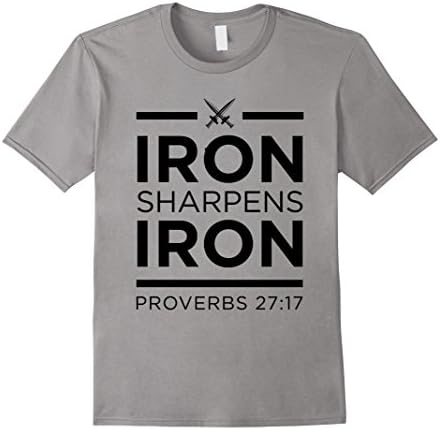 Men's Iron Sharpens Iron Christian T-Shirt with Black Letters Large Slate