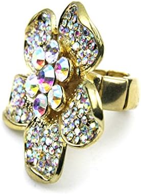 Crispy Product Realistic 3d Flower Shaped Rhinestone Stretch Ring Selection (1516 GOLD)