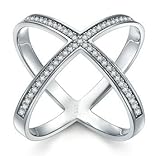925 Sterling Silver Ring, Boruo Cubic Zirconia CZ Criss Cross Ring Size 6