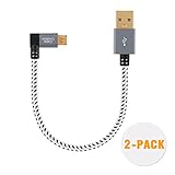 CableCreation 2 Pack Short Right Angle Micro USB 2.0 Braided Cable, 90 Degree USB 2.0 to Micro USB Charging Data Cable Compatible with Roku Streaming Stick, Aluminum Case, 0.5 FT/ 15CM, Space Gray