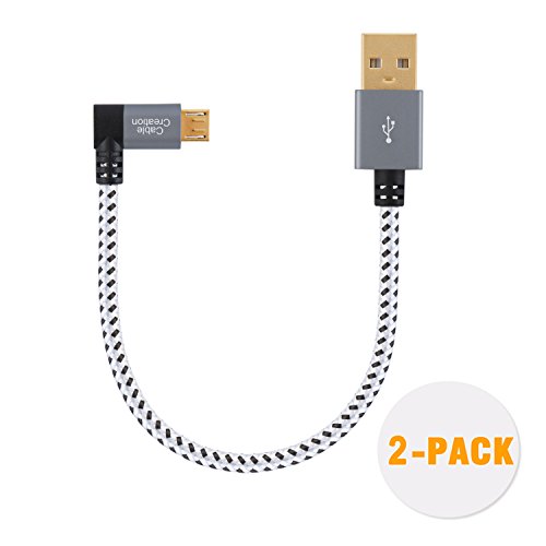 CableCreation [2-Pack Short (0.5ft) Right Angle Micro USB 2.0 Braided Cable, 90 Degree Vertical Right Short USB 2.0 A Male to Micro USB Male with Aluminium Case,15cm, Space Gray