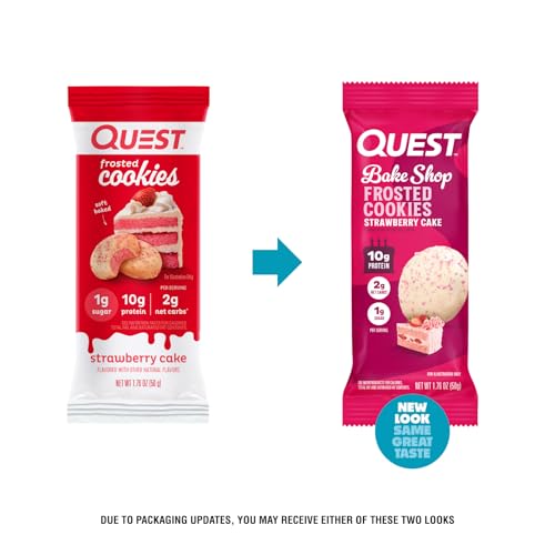 QUEST NUTRITION FROSTED COOKIES TWIN PACK, STRAWBERRY CAKE, 1G SUGAR, 10G PROTEIN, 2G NET CARBS, GLUTEN FREE, 16 COOKIES