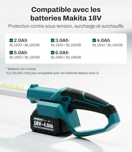 KIESBOHR CSL401 Telescopic Hedge Trimmer – Compatible with Makita 18V Batteries – Cutting Width 41 cm (16 mm) – 11 Adjustable Cutting Angles – Maximum Height 2.62 m (Battery Not Included)