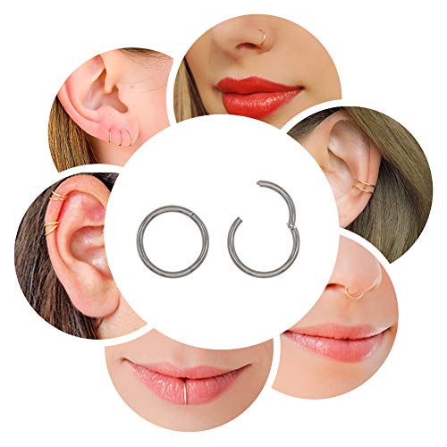 Nose Ring Hoop G23 Titanium Body Piercing Jewelry for Women Girls(Silver, 1.0×10)