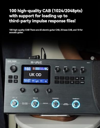 M-VAVE MK-300 Modelador de Amp e Efeitos para Guitarra/Baixo com Looper, Drum Machine, Bluetooth, 11 Módulos, 160 Presets, Pedal de Expressão, USB-C, Ideal para Estúdio e Palco