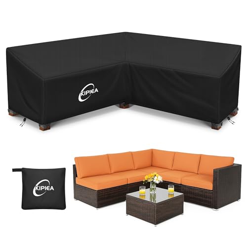 Kipiea Abdeckung Loungemöbel L-Form Wasserdicht, Abdeckung Gartenmöbel Winterfest, 420D Lounge Abdeckungen Winddicht, L-Form Abdeckplane Gartenmöbel R