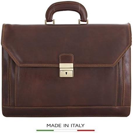 Italian Leather Briefcase Flapover Large Triple Compartment 16" Laptop Case