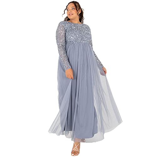Maya Deluxe Maxi Vestido de Dama de Honor de Manga Corta empolvado, Dusty Azul, 34 para Mujer