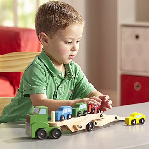 Melissa & Doug Car Carrier Truck and Cars Wooden Toy Set With 1 Truck