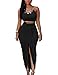 Dokotoo Womens Summer Sleeveless O-Neck Faux Suede Two Piece Maxi Skirt Set Large Black