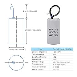 FOCMKEAS CBB60 Run Capacitor 80uF 450V AC 2 Wires