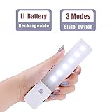 Cshidworld Rechargeable 6-LED Wireless PIR Motion Sensing LED Night Light Bar with 3 Modes, Portable Stick on Anywhere Under Cabinet Light with Free USB Cable,3M Adhesive,Magnetic Strip,Base Plate and Screws