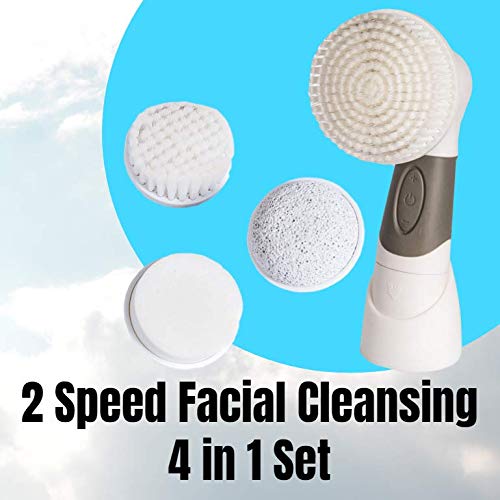 Spin Brush Face Cleaner - 2 Speed Facial Cleansing 4 in 1 Set, Discover Radiant Skin Helping Reduce Fine Lines and Wrinkles with Daily Use. Enjoy Your Soft Skin You Will Love from Youthful Advantage.
