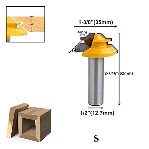 PEALIFE 1/2 Inch Shank 45 Degree Lock Miter Router Bit 3 Pcs, 1/2" 3/4" 1" Stock Joint Router Bits, Professional Wood Milling Cutter Tool For Wood Carbide (45° 3PCS)
