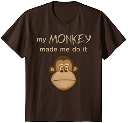 Kids My Monkey Made Me Do It Funny Joke Monkey Face Tee 6 Brown