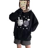 GOTHPICKUS Y2K Kawaii Embroidery Spot Hoodies Zip Up Drawstring Cute Cat Ear Ribbed Jacket Oversize Casual Streetwear