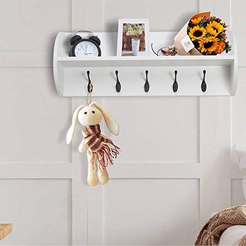 Dseap Wall Shelf with 5 Hooks 24” Heavy Duty Coat Rack Wall Mount with Shelf, Entryway Shelf
