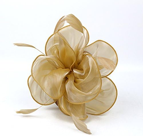 LATIMOON Derby Fascinator Hat Feather Cocktail Tea Party Headwear Dress Accessories Hair Clip for Women and Girls-Gold