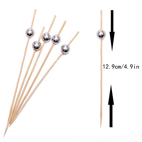 Cocktail Picks Handmade Bamboo Toothpicks 4.7" Multicolor Party Supplies 100 counts in Silver Pearl - Thumbnail 2