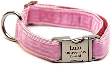 Rita Bean Engraved Buckle Personalized Dog Collar - Pink Velvet (Extra Large)