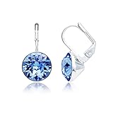 MYJS Bella Rhodium Plated Mini Drop Earrings with Light Sapphire Blue Swarovski Crystals