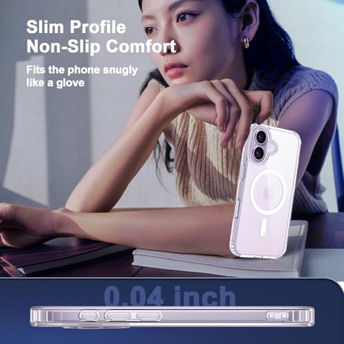 Vuletc Magnetic Case for iPhone 17 with 2 Tempered Glass and 2 Protective Camera, Compatible with MagSafe, Magnetic Anti-Yellow Shockproof Anti-Scratch PC Back and TPU Bumper Case, Transparent