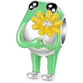 GNOCE Cute Green Frog Bead Charm for Women, 925 Sterling Silver Bead Charm Bracelet/Necklcae for Her Fit Bracelet, Valentine Mother's Day Jewelry Gift