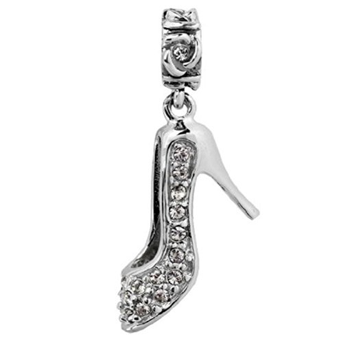 Jovana Sterling Silver Swarovski Crystal Studded High Heel Shoe Dangle Bead Charm, Fits Pandora Bracelet