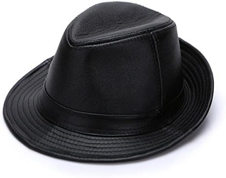 Leather Cowhide Men's Hat in The Old Autumn and Winter Gentleman Jazz Hat