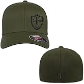 Crusader Cross Military Logo Front and Back Embroidered Fitted Hat Black Grey Navy Red Olive Royal Blue Curved or Flat Brim