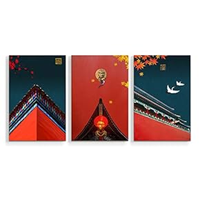 3 Panel Canvas Wall Art Chinese Traditional Palace Pictures Home Wall Decorations for Bedroom Living Room Paintings Canvas Prints Framed - 16"x24" x 3 Panels