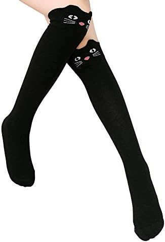 Girls Socks 4 Pairs Cotton Knee High Socks Animal Cat Fox Socks for 3-12 Years Girls