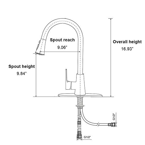 VALISY Lead-free Antique Stainless Steel Single Handle Single Lever Pull Out Pull Down Sprayer Oil Rubbed Bronze Kitchen Sink Faucet, Kitchen Faucet with Deck Plate - Thumbnail 6