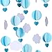 Cieovo Pastel Cloud Hot Air Balloon Garland Up Up and Away Photo Prop Perfect for Themed Birthdays, Baby Showers, Weddings Decor 110 Inch/2.8M Each, Pack of 2, Each String 36 Pieces of Paper (Blue)