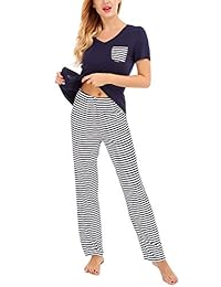 Dromild pijama de manga corta para mujer y pantalones a rayas