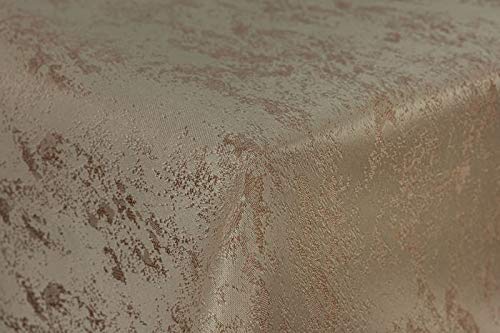 First-Tex Tablecloth Damask Jacquard Brilliant Mottled 130 x 220 cm Square in Sand/Light Brown with Straight Hem Edge