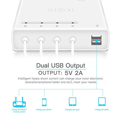 RCstyle Compatible with DJI Mavic 2 Pro/Zoom 6 in 1 Multi Durable Rapid Intelligent Battery Charger Hub,Charge 4 Batteries + 2 USB Output Simultaneously