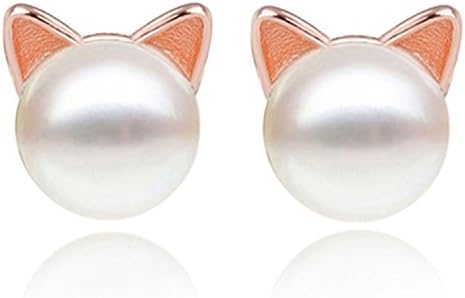MoonCat Cat Ear Stud Earrings Pearl Stud Earring Ear Studs (Rose Gold)