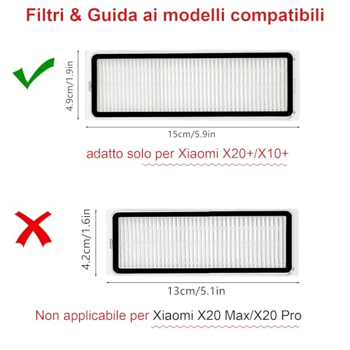 Accessories Set for Xiaomi X20+/X10 Plus Robot Vacuum Cleaner, 1 Main Brush, 4 HEPA Filters, 6 Towels, 6 Dust Bags, 6 Side Brushes