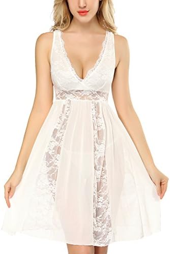 Womens Plus Size Lingerie Lace Babydoll Chemise V-Neck Nightgown Sexy Lingerie for Women S-4XL