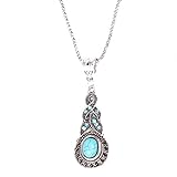 Beone Attractive Jewelry Tibetan Silver Warp Green Crystal Round Turquoise Pendant Chain Necklace Women