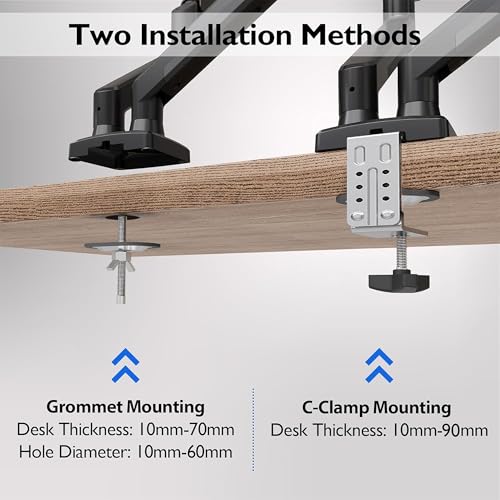 BONTEC 2 x Articulated Gas Spring PC Monitor Arm, Dual PC Monitor Arm Compatible with 13-32 Inch Monitors, Capacity 3-9 kg, Rotation 360°, Tilt ±90°, Pivot±90°, VESA 75/100 mm