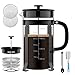 Chrider French Press Coffee Maker (34 oz 8 Cups) Coffee Press with 304 Stainless Steel Stand and 4 Filter Screens, Precise Scale Easy to Clean Durable Heat Resistant Borosilicate Glass - Black
