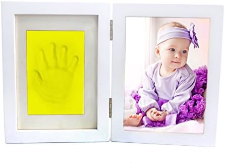 Clay Baby Handprint & Footprint Desktop Picture Frame, Newborn Baby First Handprint Footprint Clean Touch Safe Clay, Unique Gift Idea And Keepsake for Registry By Colourful Life Yellow