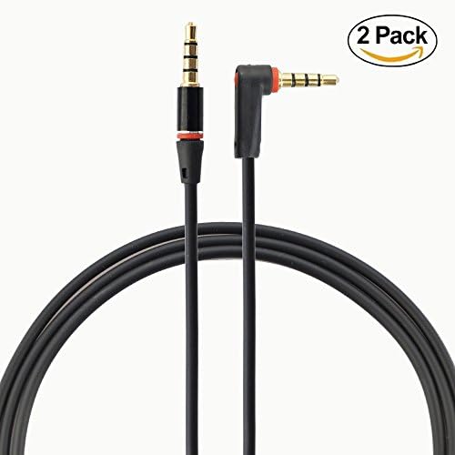 2 Pack 4-Conductor 3.5mm Audio Extension Cable Male to Male TRRS Stereo [Gold Plated Connectors] 90 Degree Right Angle Black