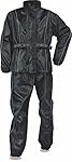 MEN'S MOTORCYCLE LIGHT WEIGHT 2 PCS BLACK NYLON RAIN SUIT RAINGEAR W/SUSPENDER (5XL Regular)