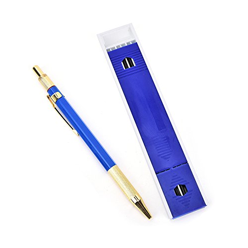 Eshylala 2.0 mm Lead Holder Metal Mechanical Pencil Automatic Mechanical Drafting Pencil for Draft Drawing,Carpenter,Crafting, Art Sketching + 12 Leads (Blue)